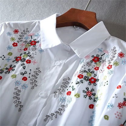 Pure Katoenen Blouse met Geborduurde Bloemen