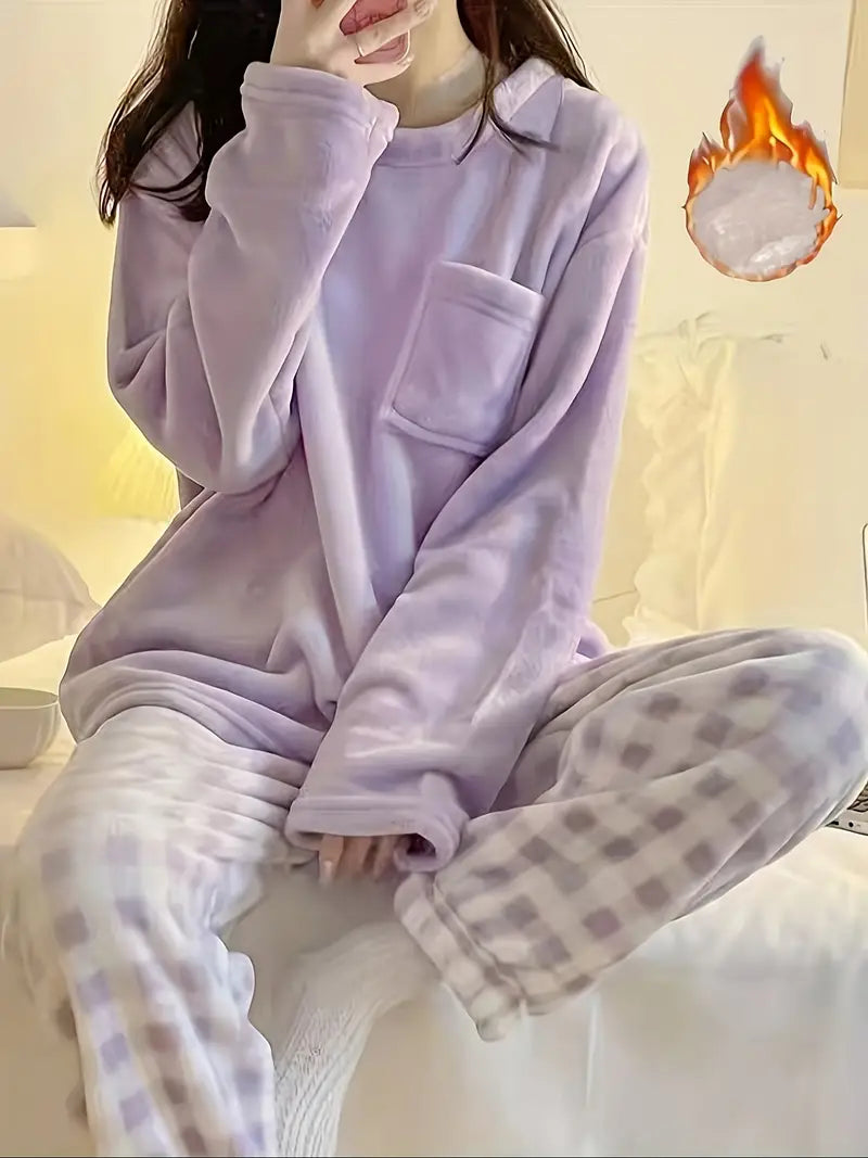 Warme Pyjama Set Zachte Stof voor Vrouw