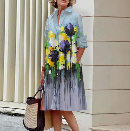 Jurk met Bloemenpatroon Gekreukt Elegant Designer Model
