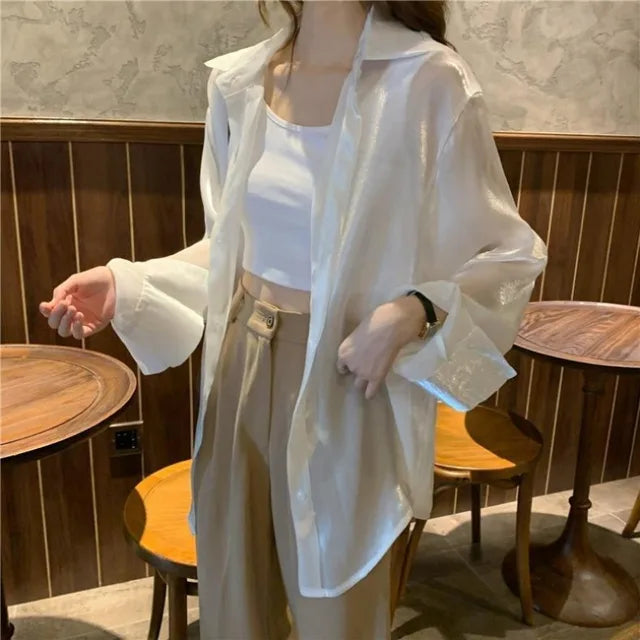 Stijlvolle Glimlach Satijnen Oversized Blouse voor Vrouwen