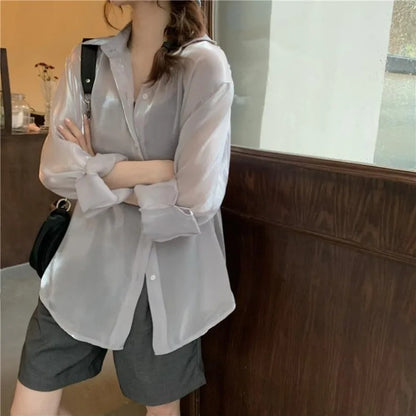 Stijlvolle Glimlach Satijnen Oversized Blouse voor Vrouwen