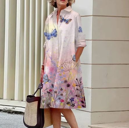 Jurk met Bloemenpatroon Gekreukt Elegant Designer Model - Mode Vibes