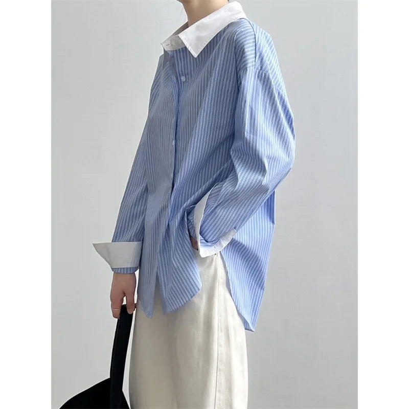 Stijlvolle Oversized Gestreepte Blouse - Koreaanse Mode voor Dames