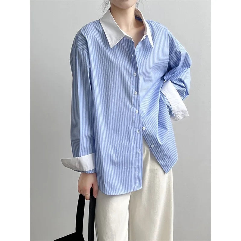 Stijlvolle Oversized Gestreepte Blouse - Koreaanse Mode voor Dames