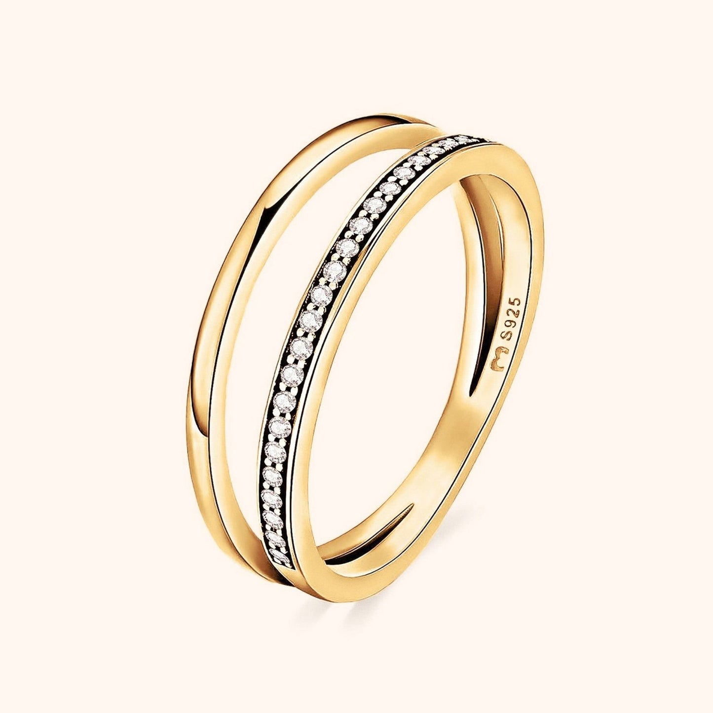 Zirkonia Ring Dubbel Sienna Goud Kleur - Mode Vibes