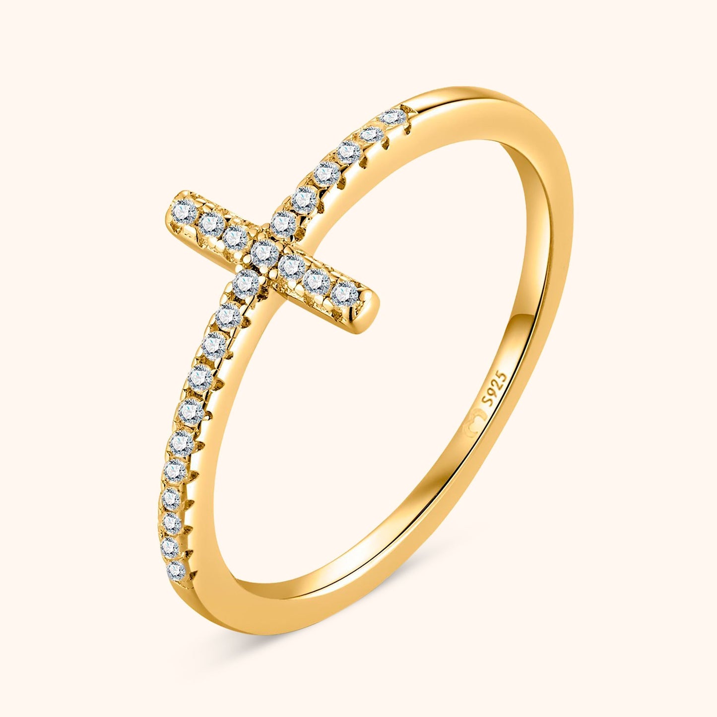 Kruis Ring met Zirkonia Steen Geloofs Symbool