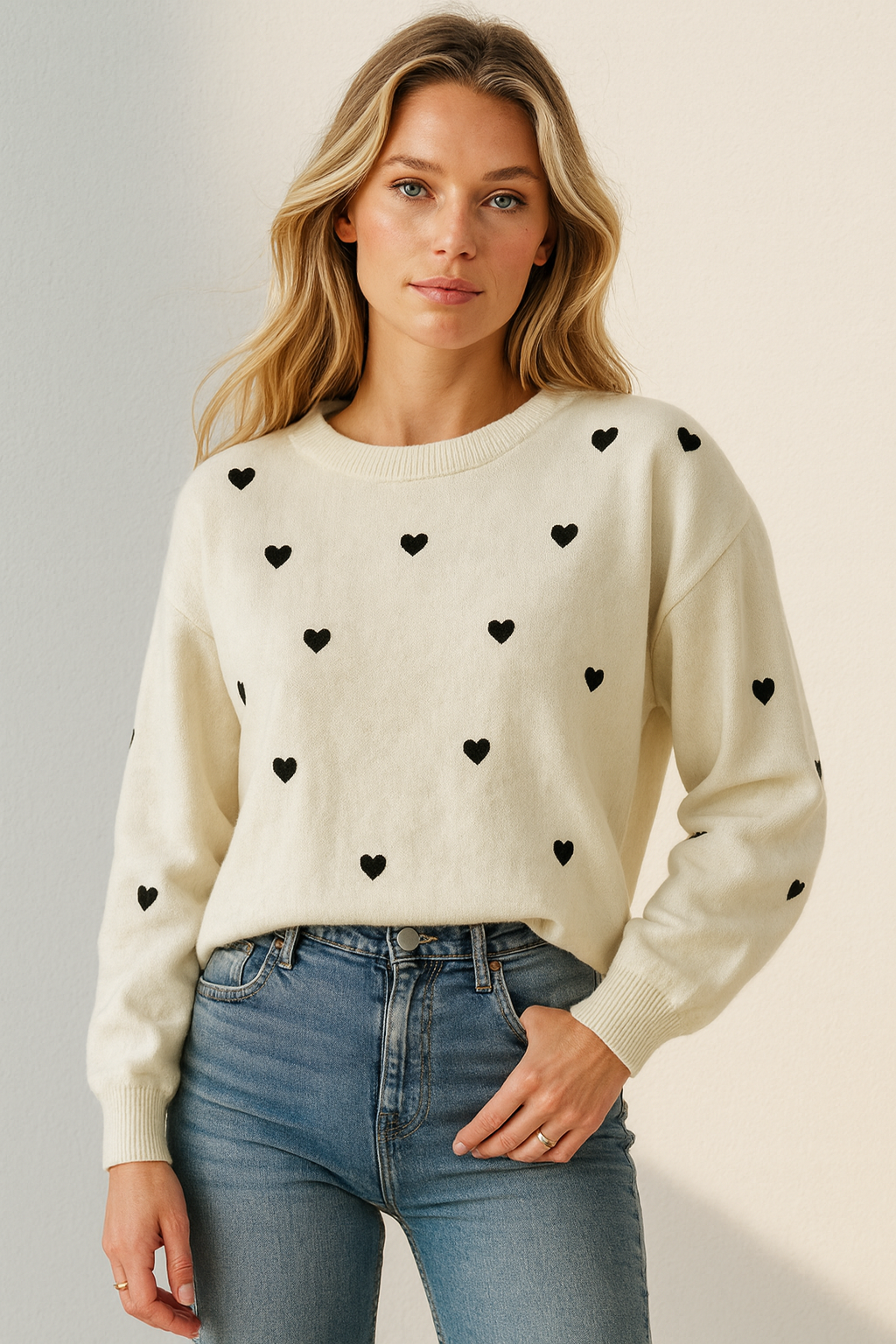 Dames Trui Gebreid met Hartjes Stijlvol Elegante Look - Mode Vibes