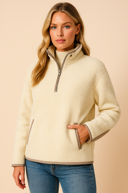 Dames Fleece Trui Zacht Comfortabel met Halve Rits - Mode Vibes