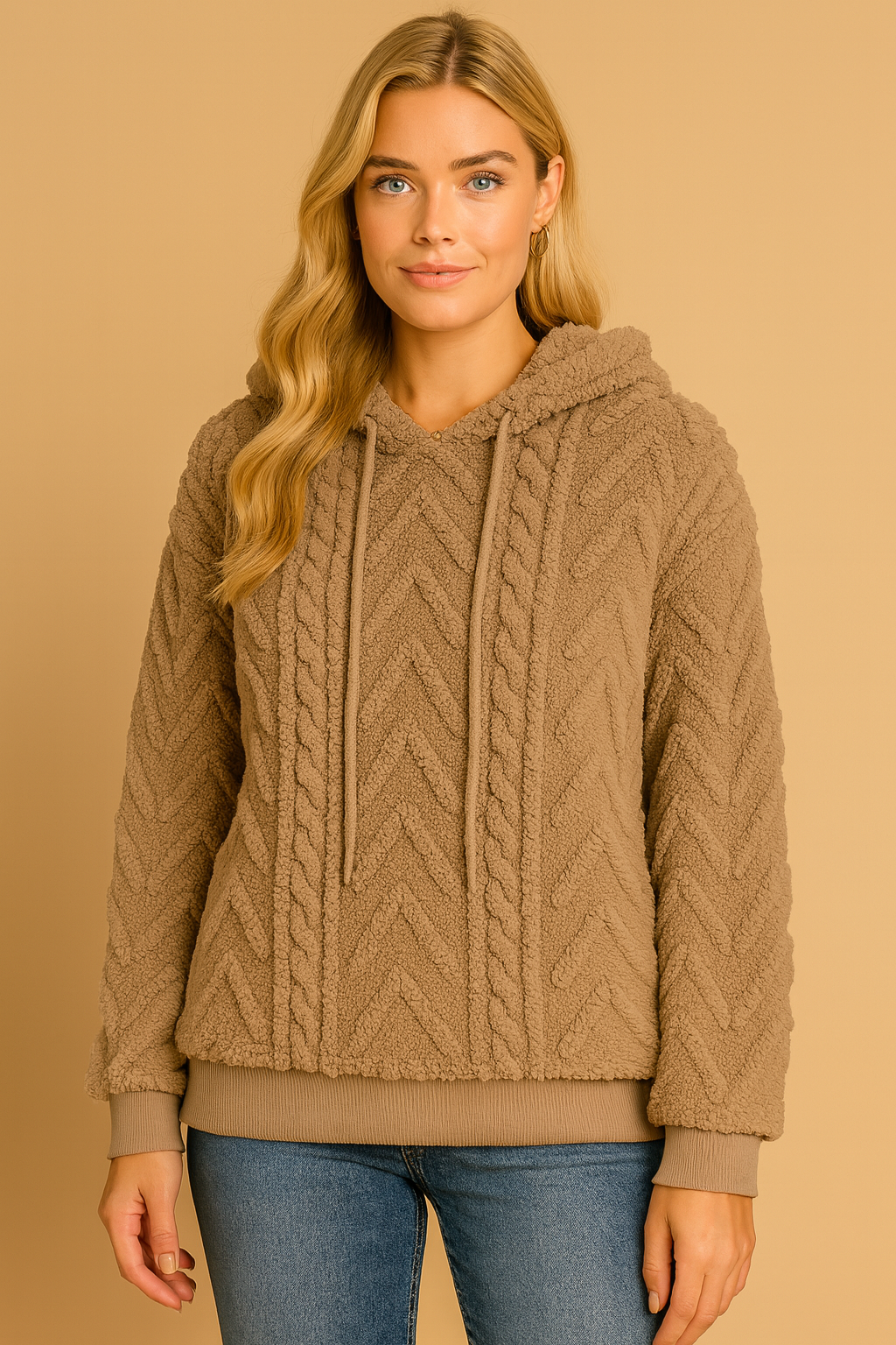 Dames Teddy Hoodie Geometrisch Patroon Zacht en Warm