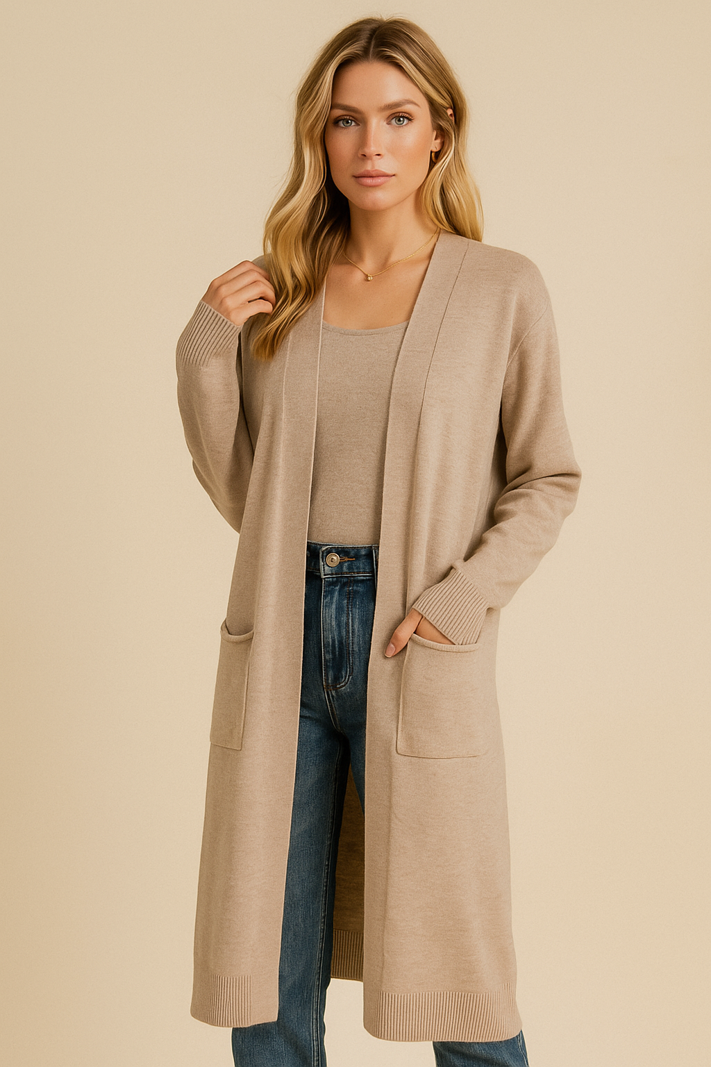 Dames Lang Gebreid Vest Trendy Stijlvol - Mode Vibes