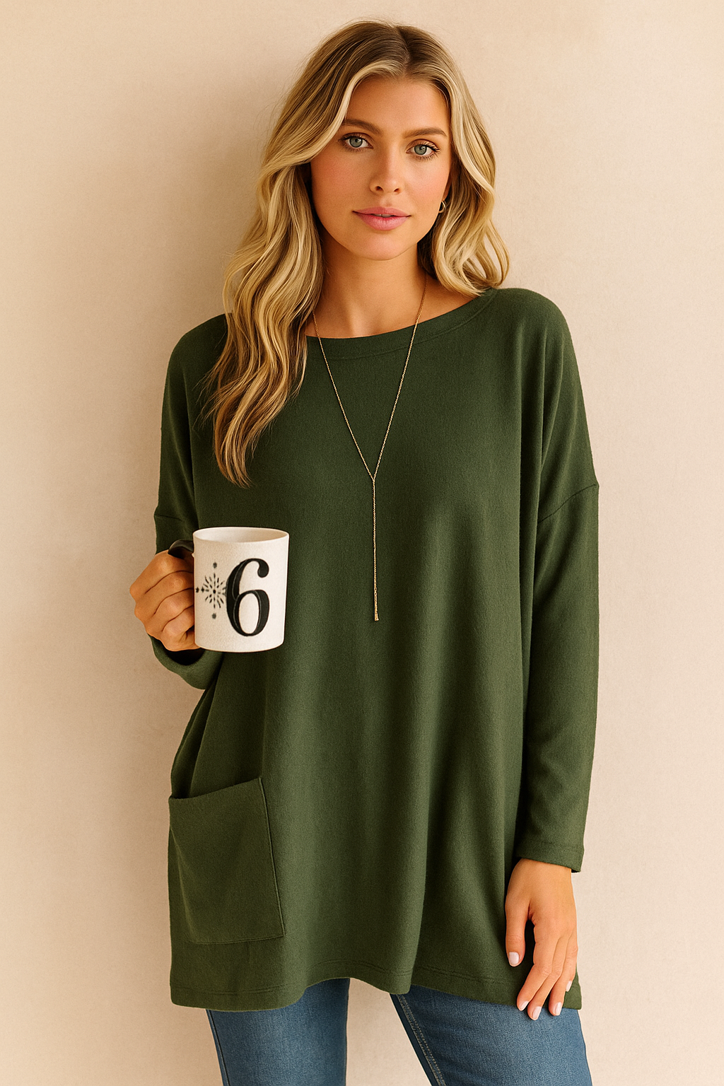 Dames Top met Lange Mouwen en Zakken Basis Collectie - Mode Vibes