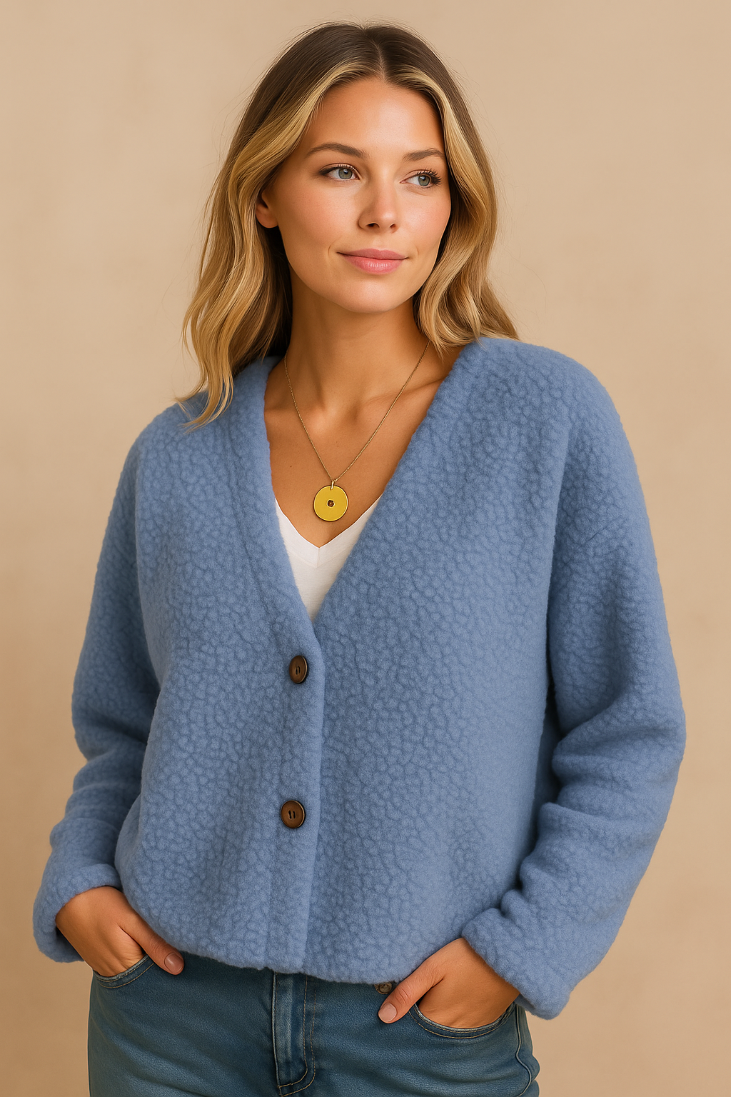 Dames Fleece Vest Warm met V-hals en Knopen - Mode Vibes