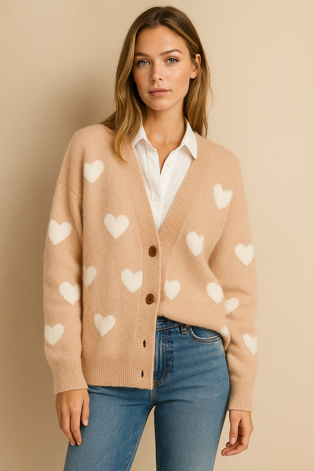 Dames Gebreide Vest Hartjes Motief Ruimvallend Elegance - Mode Vibes