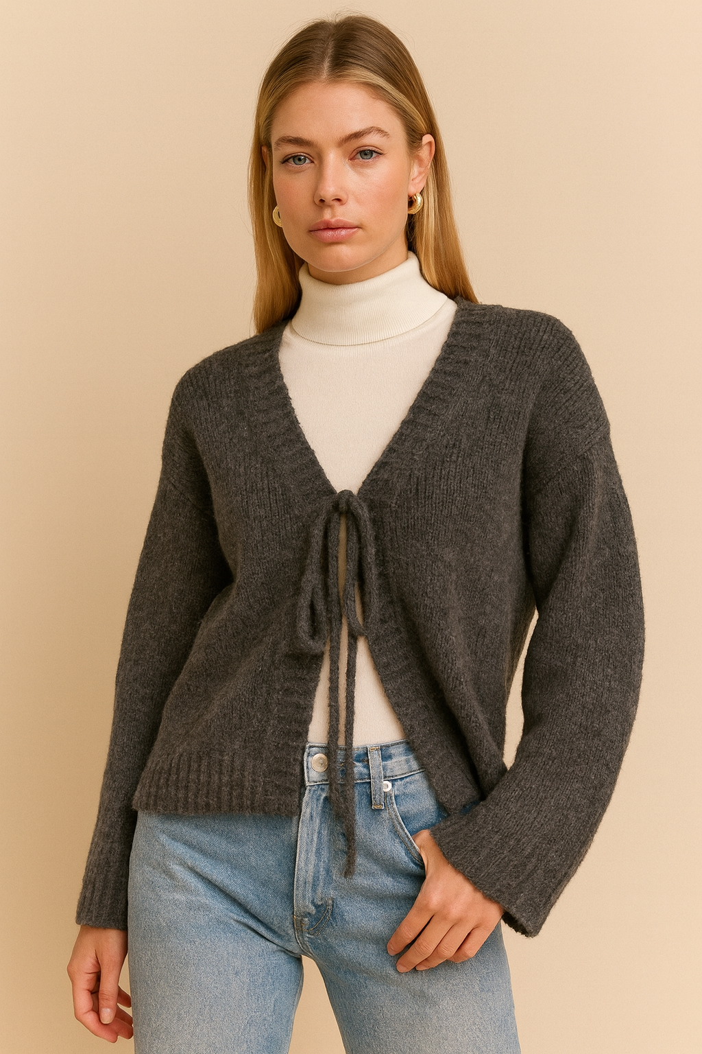 Dames Gebreide Vest met Striksluiting Elegante Stijl - Mode Vibes