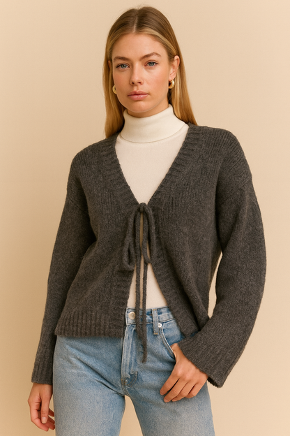 Dames Gebreide Vest met Striksluiting Elegante Stijl - Mode Vibes