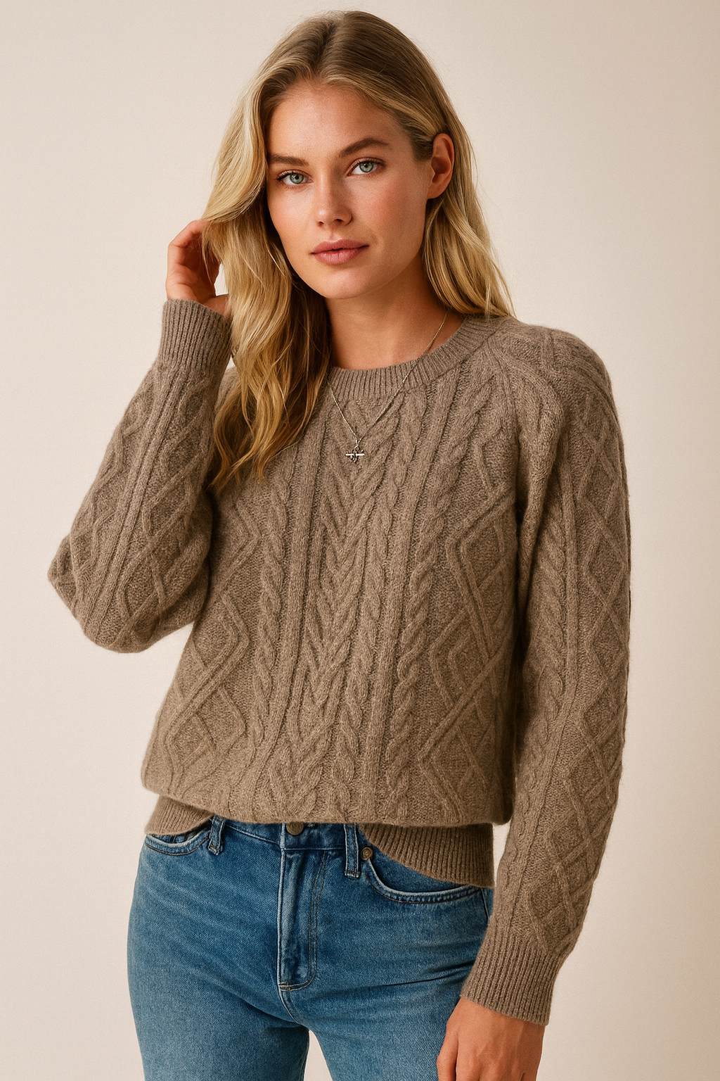 Dames Gebreide Trui met Kabelpatroon Ronde Hals Basic Stijl - Mode Vibes