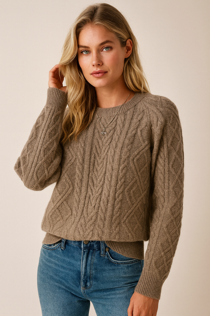 Dames Gebreide Trui met Kabelpatroon Ronde Hals Basic Stijl - Mode Vibes