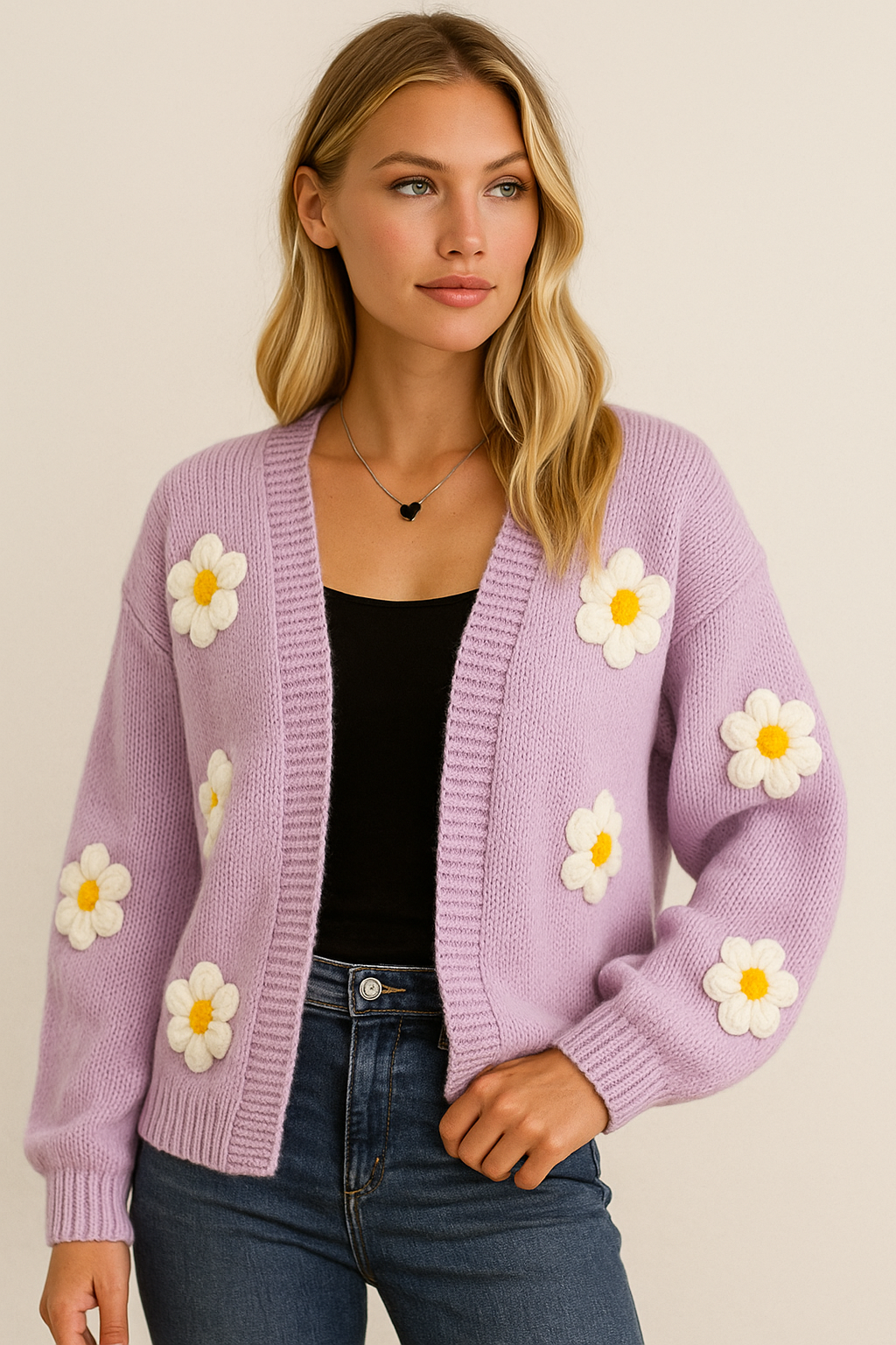 Dames Gebreide Vest met 3D Bloemen Stijlvol Warm - Mode Vibes