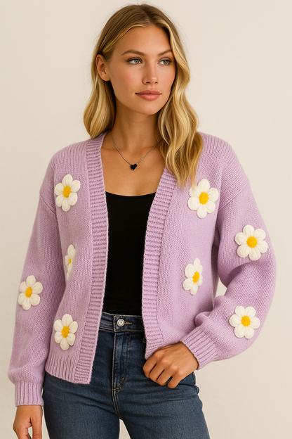 Dames Gebreide Vest met 3D Bloemen Stijlvol Warm - Mode Vibes