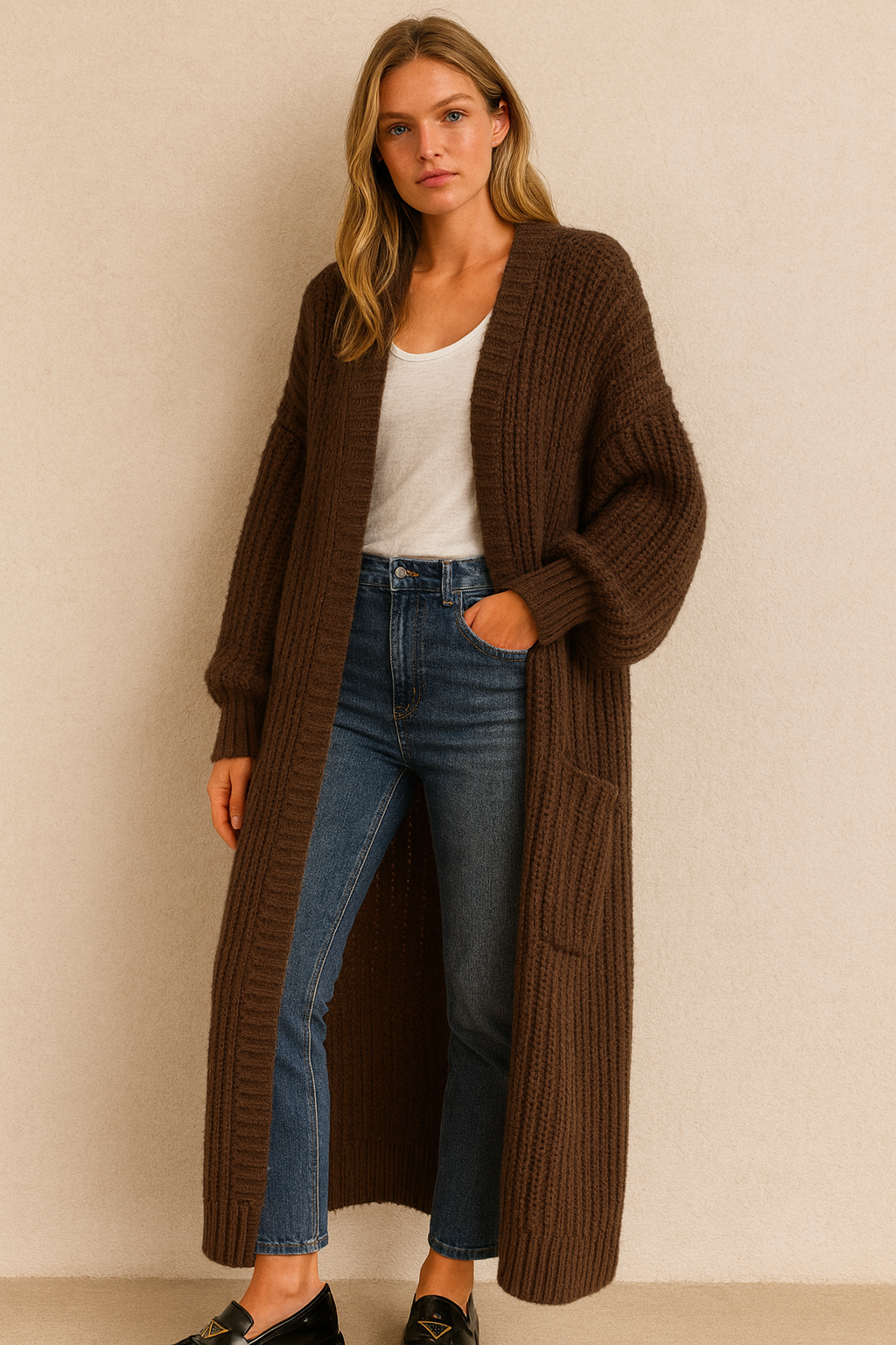 Dames Gebreide Vest Lange Stijlvolle Trendy Look - Mode Vibes