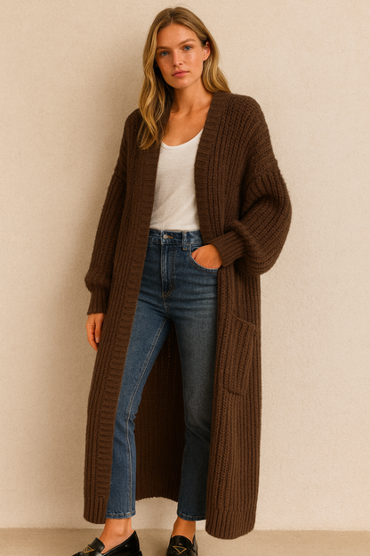 Dames Gebreide Vest Lange Stijlvolle Trendy Look - Mode Vibes