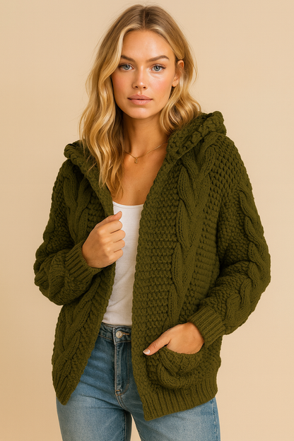 Dames Vest met Capuchon Gebreid Kabelpatroon - Mode Vibes