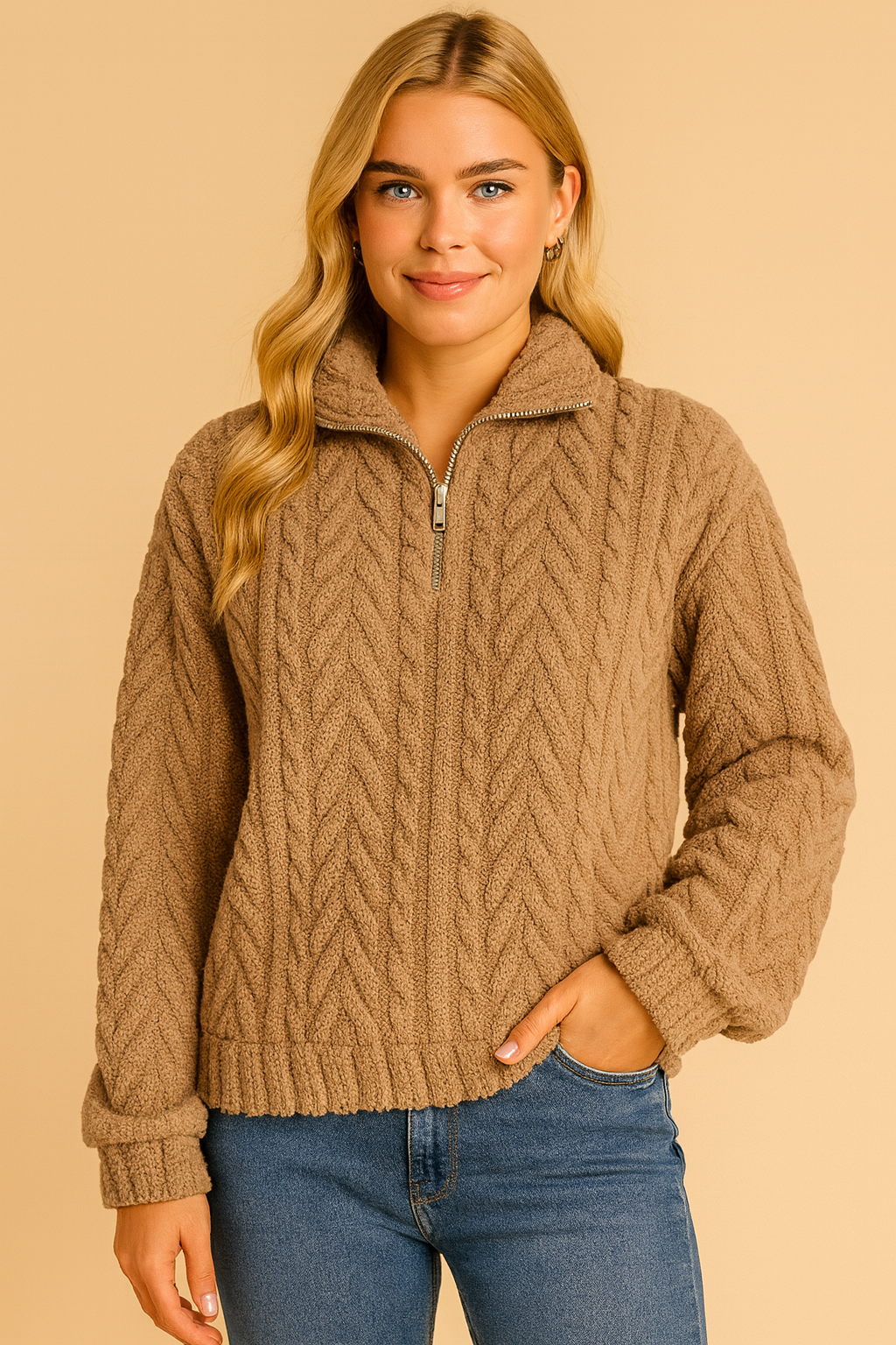 Dames Fleece Trui Hoog Sluitende Kraag Warm en Zacht
