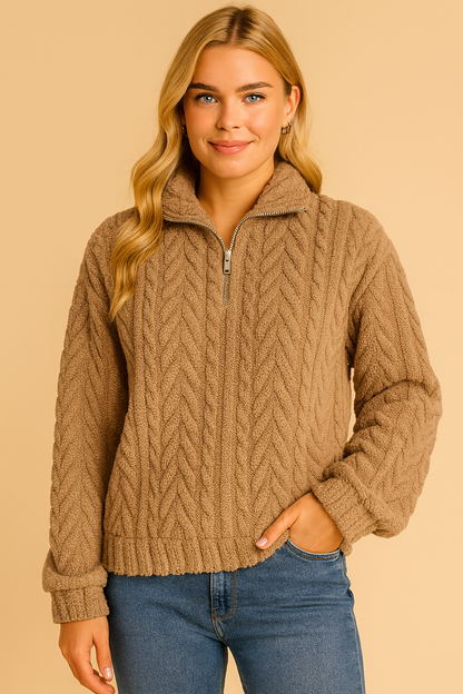 Dames Fleece Trui Hoog Sluitende Kraag Warm en Zacht