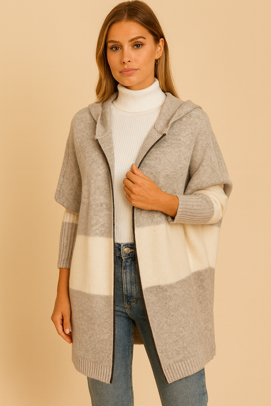 Dames Cardigan Jas Colorblock Hoodie Zacht - Mode Vibes