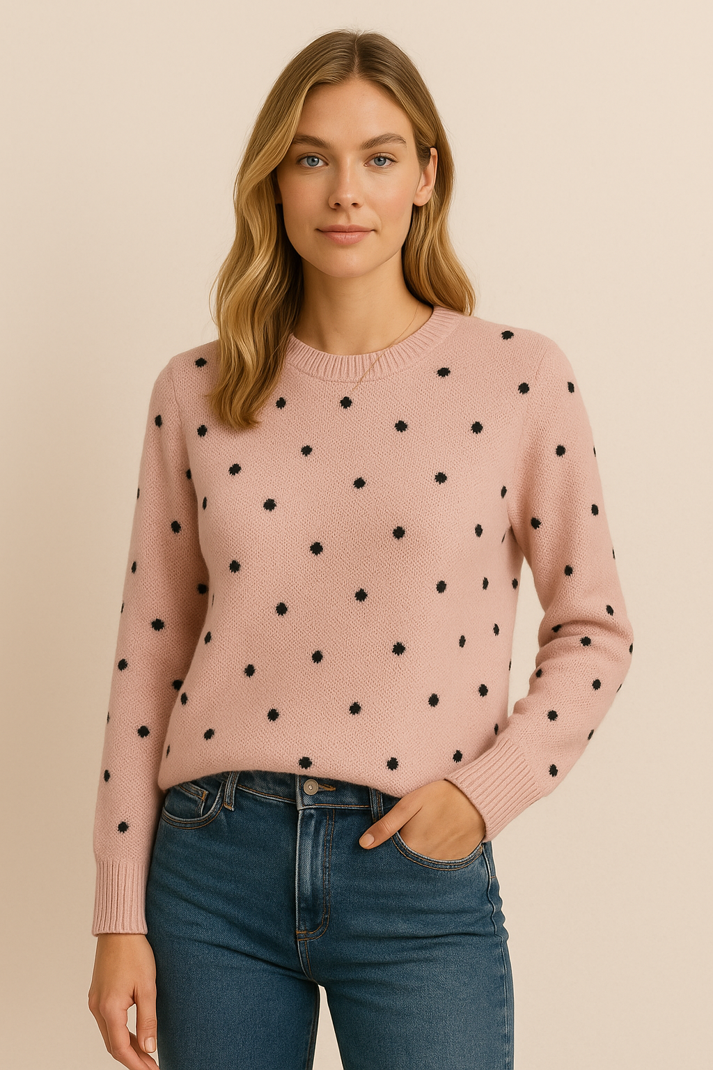 Dames Gebreide Trui met Polkadots Stijlvolle Trendy Look - Mode Vibes