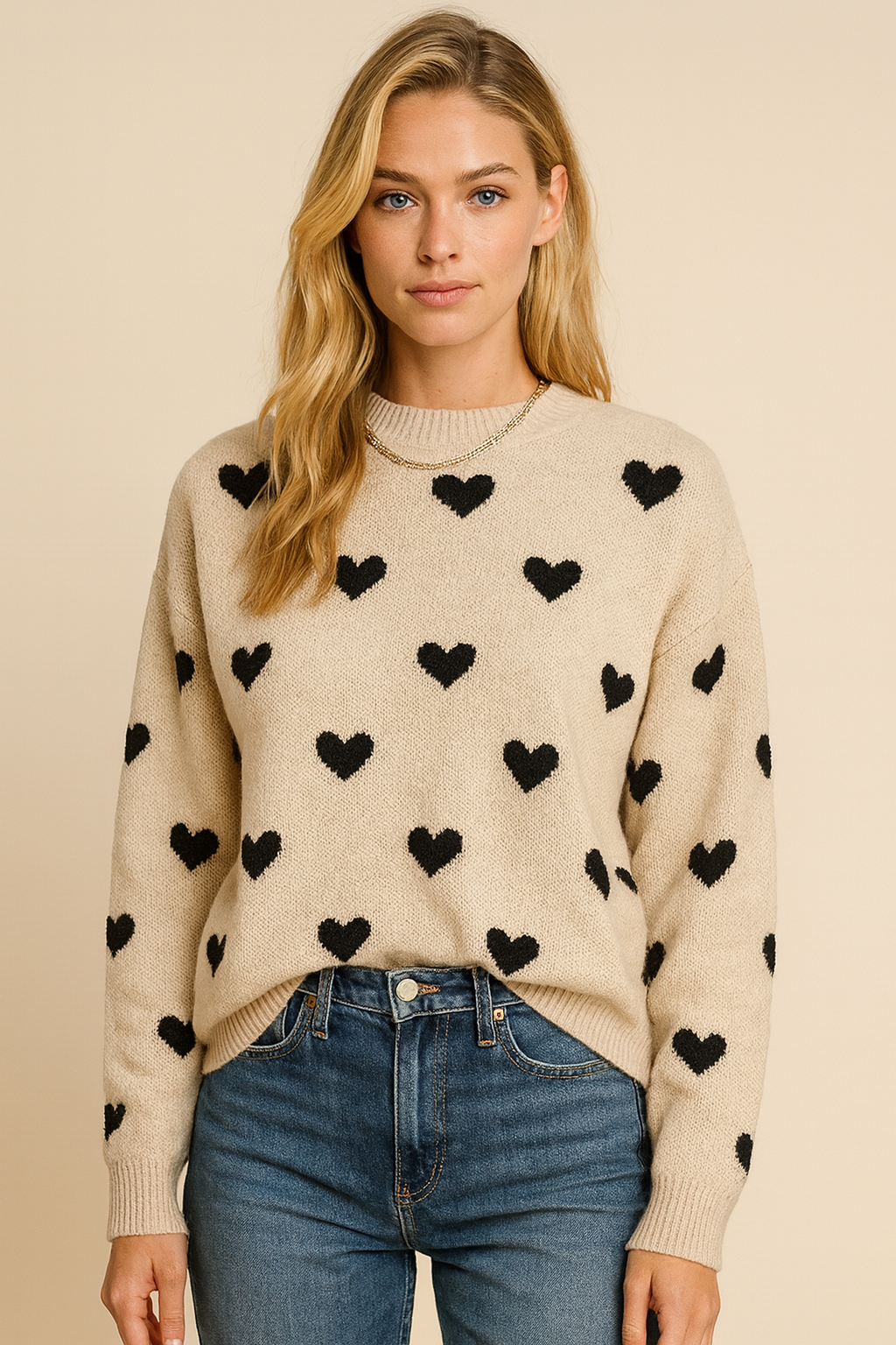 Dames Trui Gebreid met Hartjes Stijlvol Leuk - Mode Vibes