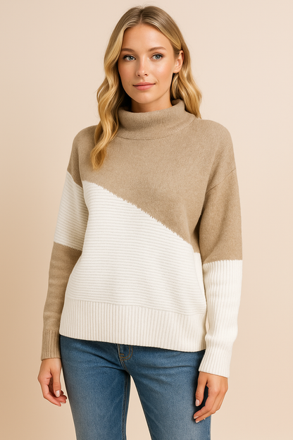 Dames Trui Gebreid Schuin Gebruinde Kleuren - Mode Vibes