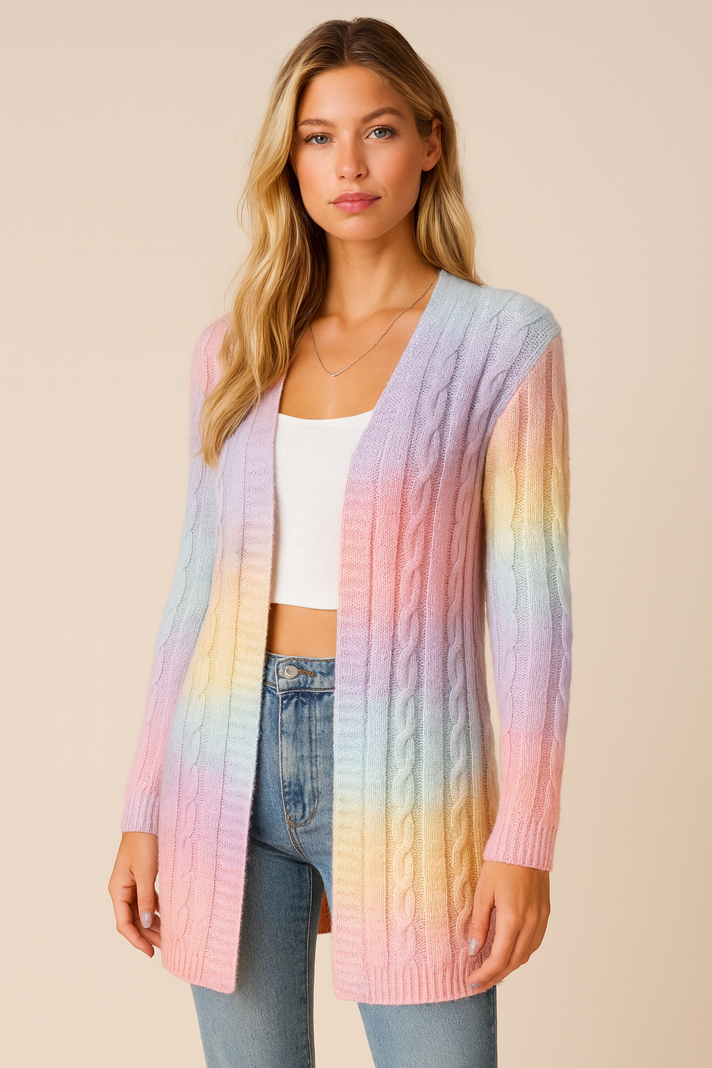 Dames Gebreide Vest Regenboog Kleuren Warm en Stijlvol - Mode Vibes