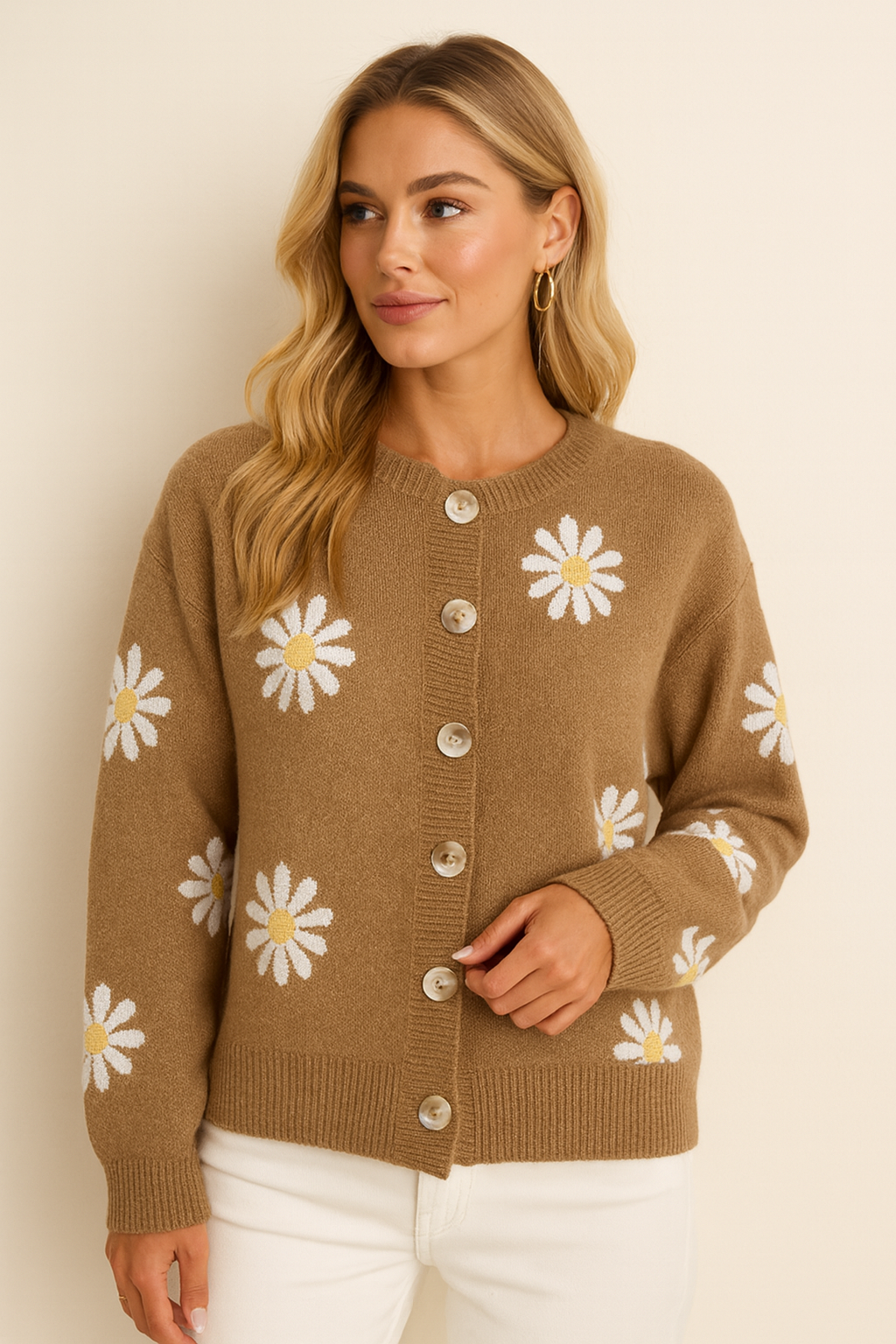 Dames Vest Gebreid Bloemenpatroon Roze - Mode Vibes