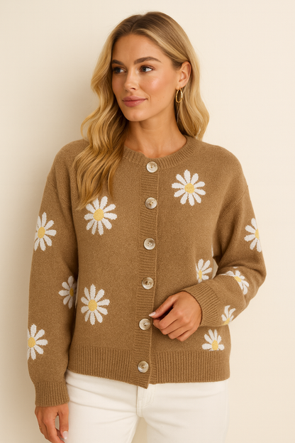 Dames Vest Gebreid Bloemenpatroon Roze - Mode Vibes