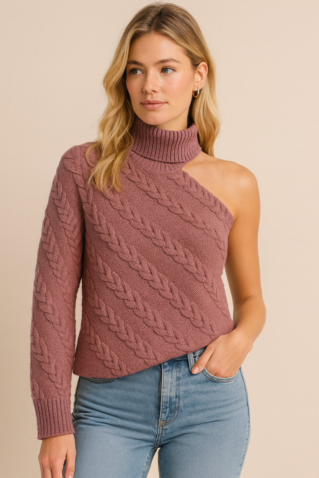 Dames Trui Off-Shoulder Kabel Col Rood Zacht - Mode Vibes