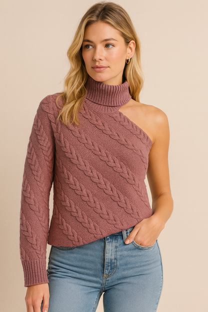 Dames Trui Off-Shoulder Kabel Col Rood Zacht - Mode Vibes