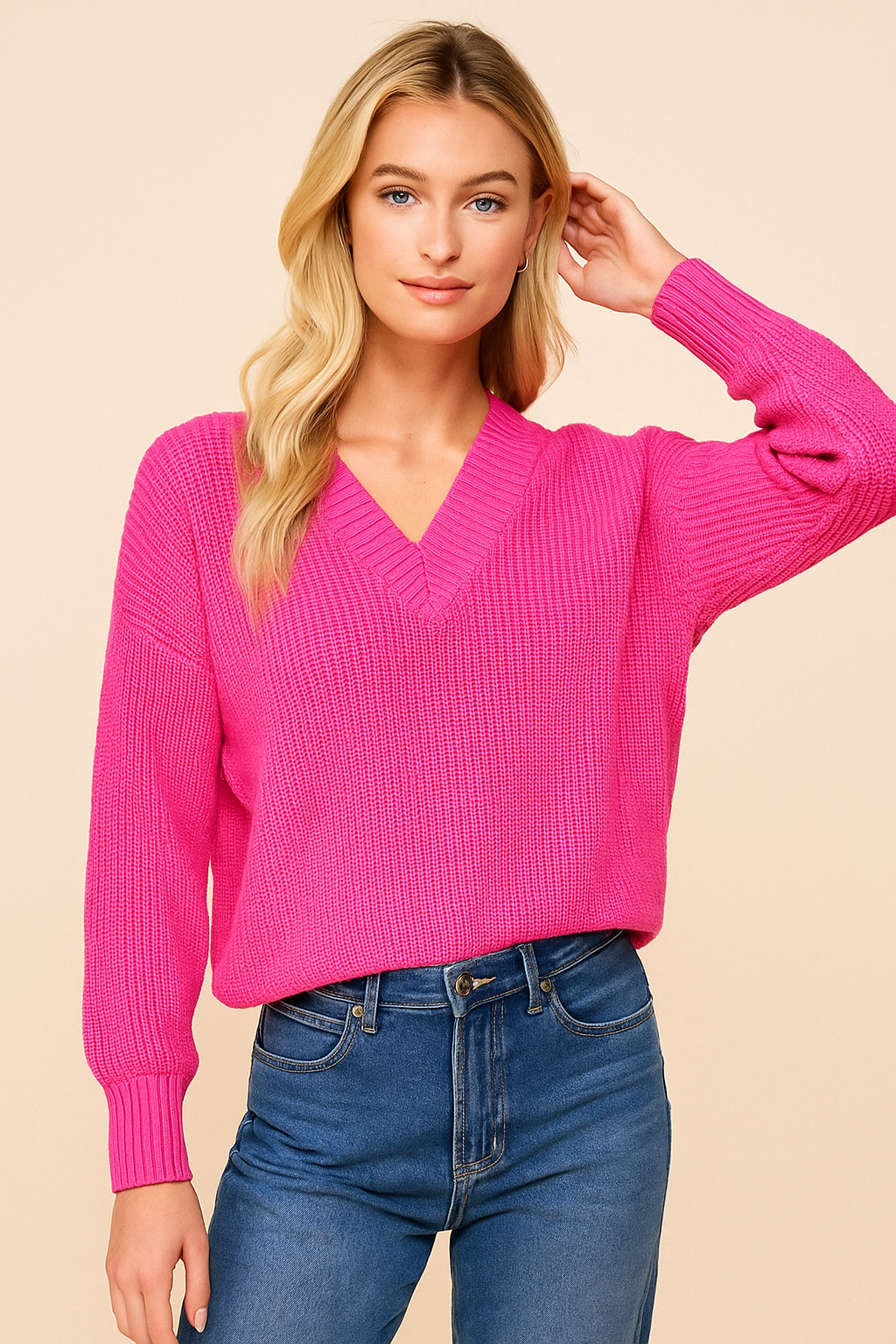 Dames Trui Basic Gebreid met V-hals Elegante Stijl - Mode Vibes