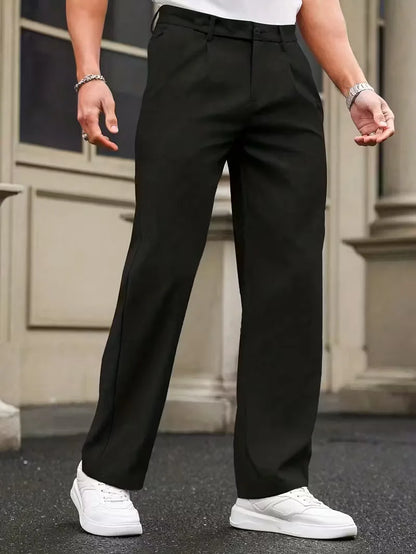 Rechte Broek met Plooien en Zijzakken voor Mannen - Mode Vibes
