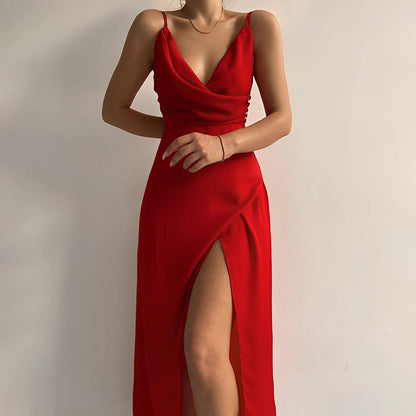 Elegante Maxi Jurk met Hoge Split en Overslag