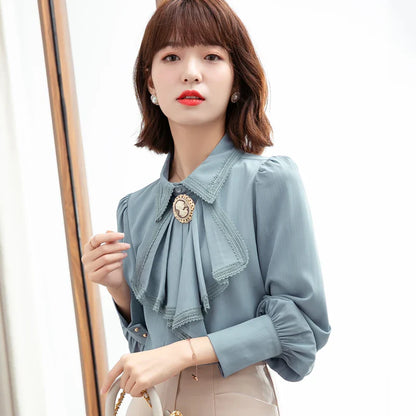 GlamourBloom's Retro Blue Chiffon Blouse