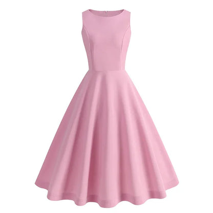 Bella Retro Roze Swing Midi-Jurk