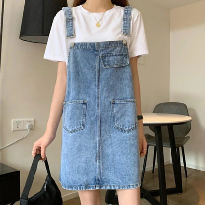 Denim Overall Jurk - Koreaanse Stijl, Mouwloos Design