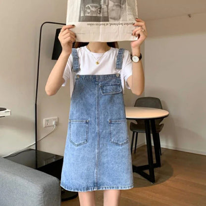 Denim Overall Jurk - Koreaanse Stijl, Mouwloos Design