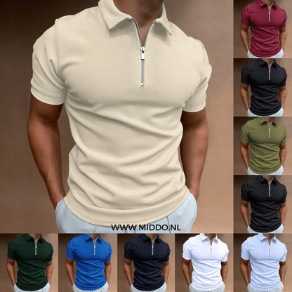 Heren Polo Shirt Slim Fit met Rits 2 voor 1 Aanbieding