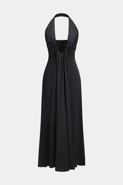 Elegante Maxijurk Zwart Halterneck Avondjurk voor Vrouw - Mode Vibes