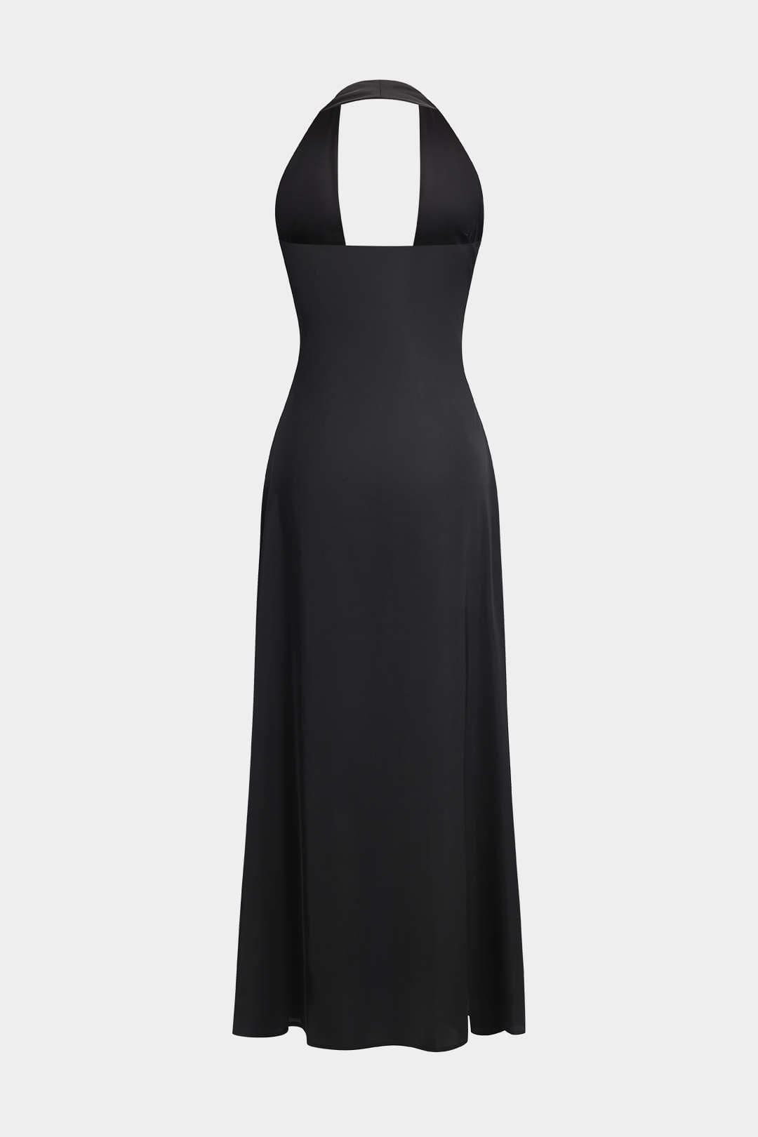 Elegante Maxijurk Zwart Halterneck Avondjurk voor Vrouw