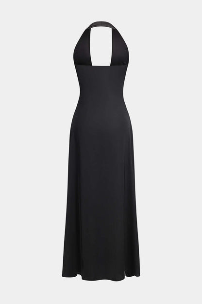 Elegante Maxijurk Zwart Halterneck Avondjurk voor Vrouw