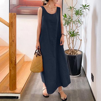 Stijlvolle Lente Zomer Jurk met O-Hals en Mouwloze Tankstijl