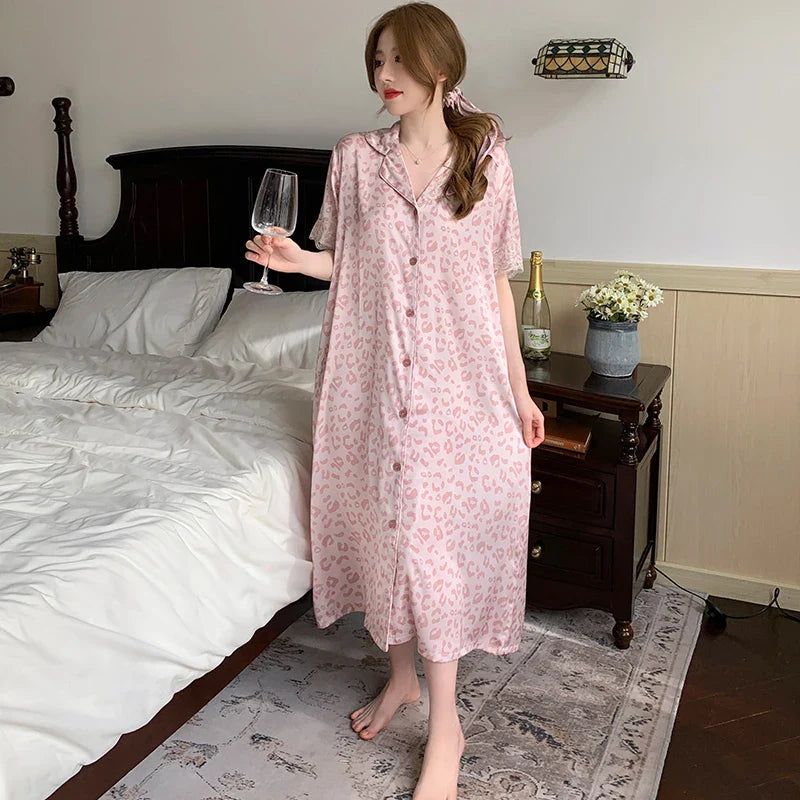Aurora Dromen Pink Leopard Kant Slaapjurk